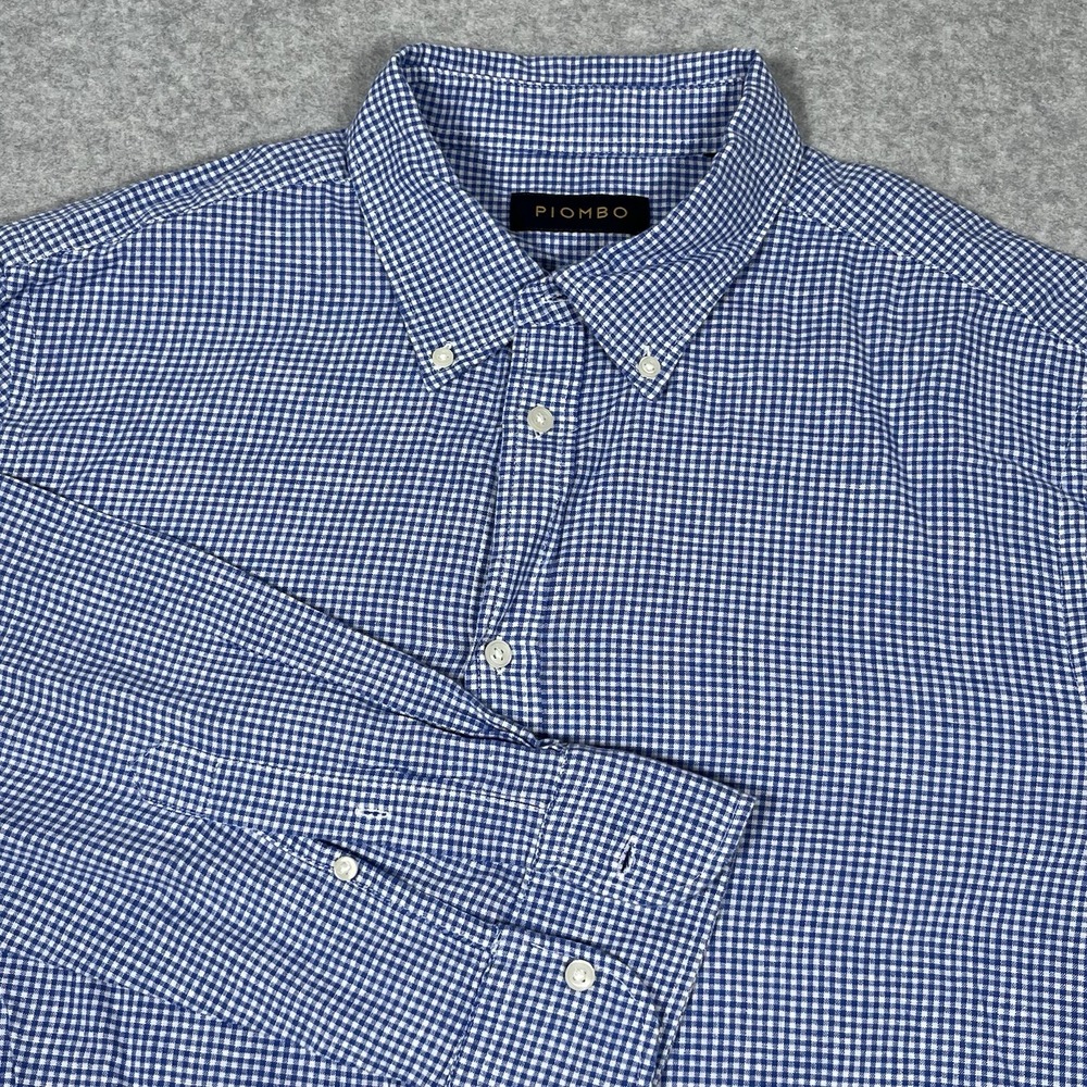 Piombo Button Down Long Sleeve Shirt Men's M-L Blue Gingham